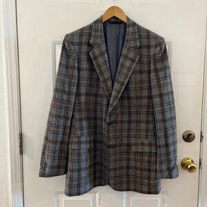 Vintage Christian Dior Monsieur 100% Virgin Wool Lined Plaid Suit Jacket